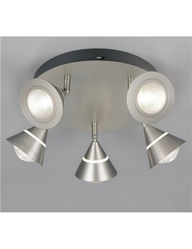 Plafón de techo LED con 5 luces pivotantes ROMEO 7W 5x700lm, 2300+3000+4000K IP20 Níquel