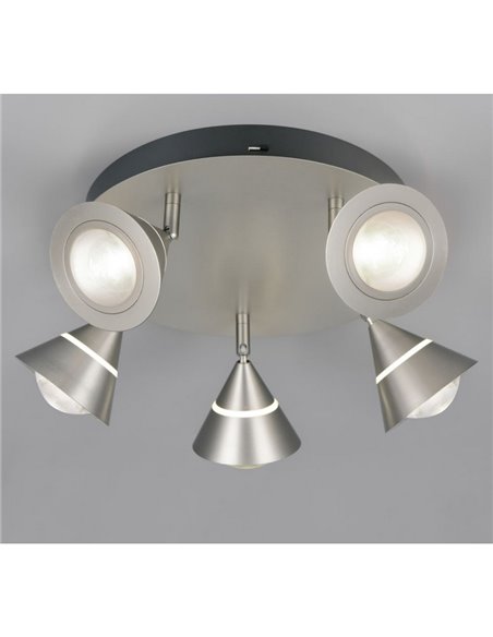 Plafón de techo LED con 5 luces pivotantes ROMEO 7W 5x700lm, 2300+3000+4000K IP20 Níquel