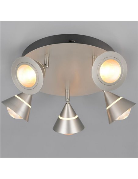 Plafón de techo LED con 5 luces pivotantes ROMEO 7W 5x700lm, 2300+3000+4000K IP20 Níquel