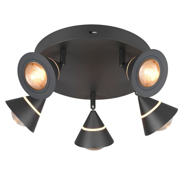 Plafón LED con 5 focos pivotantes ROMEO 7W 5x700lm, 2300+3000+4000K IP20 Negro