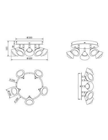 Plafonnier LED avec 5 spots orientables ROMEO 7W 5x700lm, 2300+3000+4000K IP20 Noir
