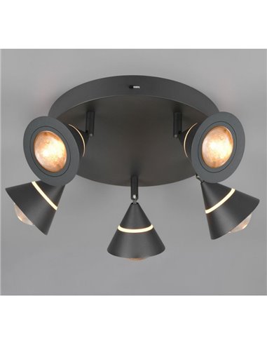 Plafón LED con 5 focos pivotantes ROMEO 7W 5x700lm, 2300+3000+4000K IP20 Negro