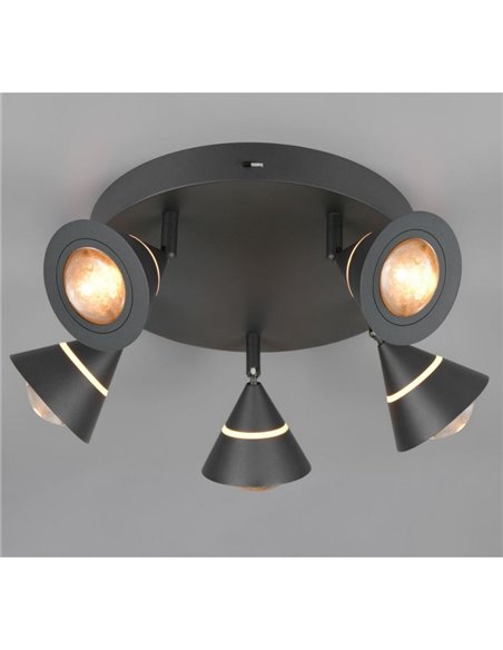 Plafón LED con 5 focos pivotantes ROMEO 7W 5x700lm, 2300+3000+4000K IP20 Negro