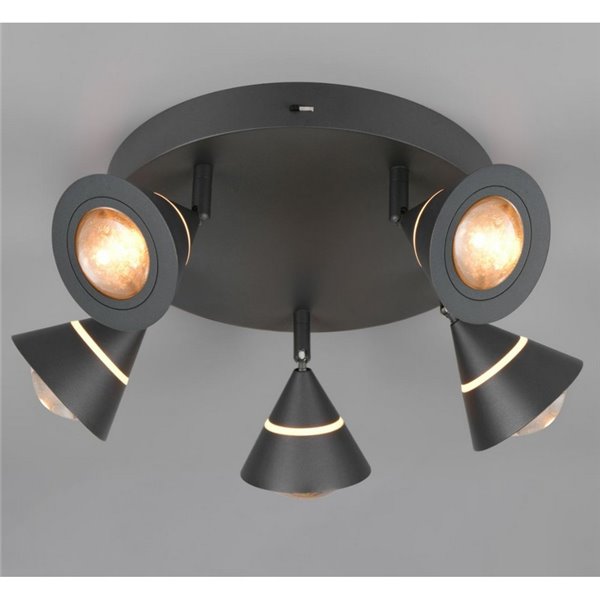 Plafón LED con 5 focos pivotantes ROMEO 7W 5x700lm, 2300+3000+4000K IP20 Negro