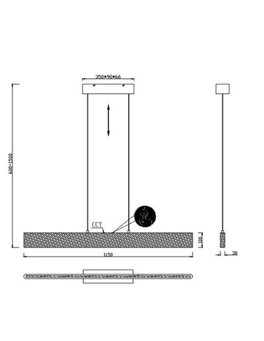 Luminária pendente LED EDGEWOOD 115 cm 27 W 3100 lm regulável 2700–6000 K iluminação dupla IP20