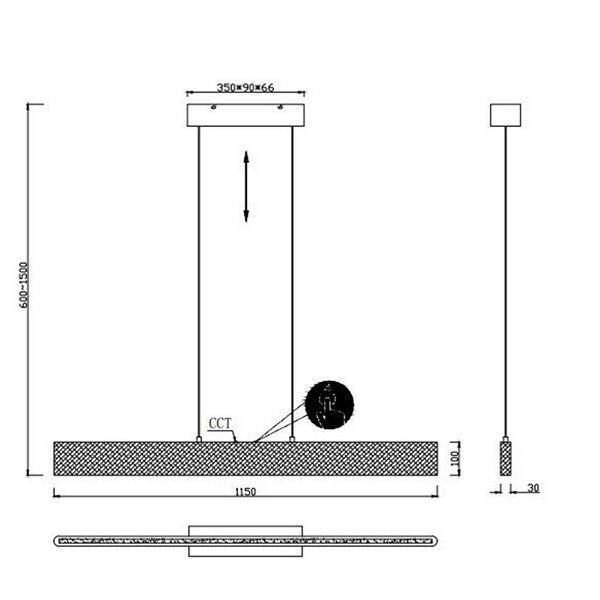 Luminária pendente LED EDGEWOOD 115 cm 27 W 3100 lm regulável 2700–6000 K iluminação dupla IP20