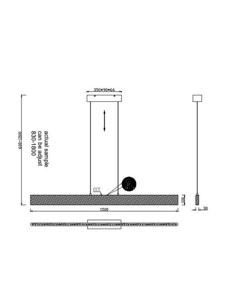 Luminária de teto LED EDGEWOOD, 150 cm, 27 W, 3100 lm, regulável, 2700–6000 K, IP20