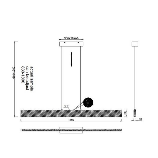 Luminária de teto LED EDGEWOOD, 150 cm, 27 W, 3100 lm, regulável, 2700–6000 K, IP20