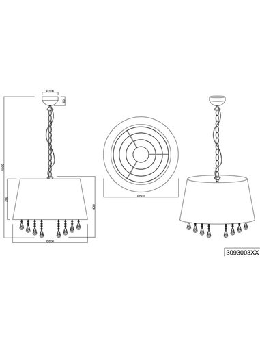 Lampe de plafond Moderne Noir et Doré Lorely 3xE14