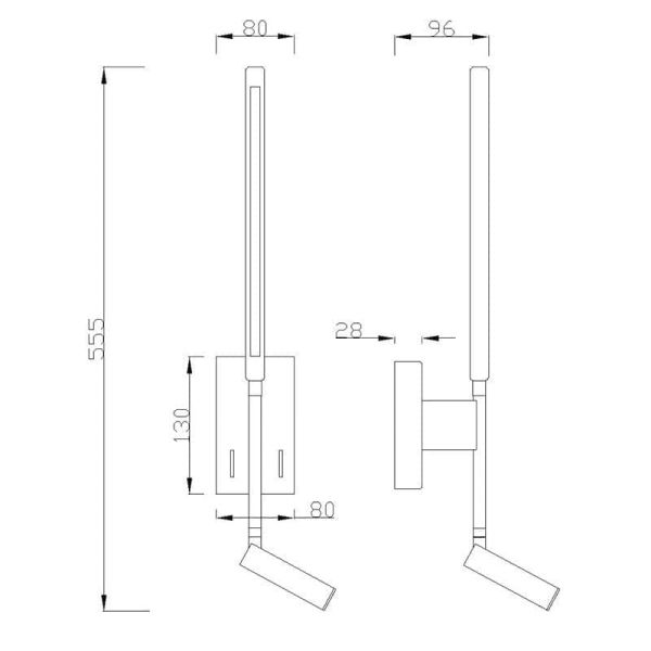 Aplique LED con lector negro Torch Mantra 6703 medidas| LeonLeds