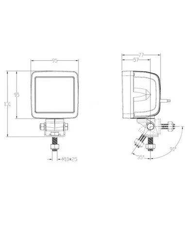 Medidas Faro de trabajo LED muy potente 76W 11970Lm, cuadrado 12/24V con soporte giratorio IP67