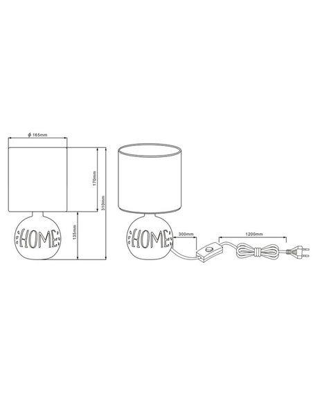 Candeeiro de mesa Rústico Castanho Esna Home Grande 1XE14