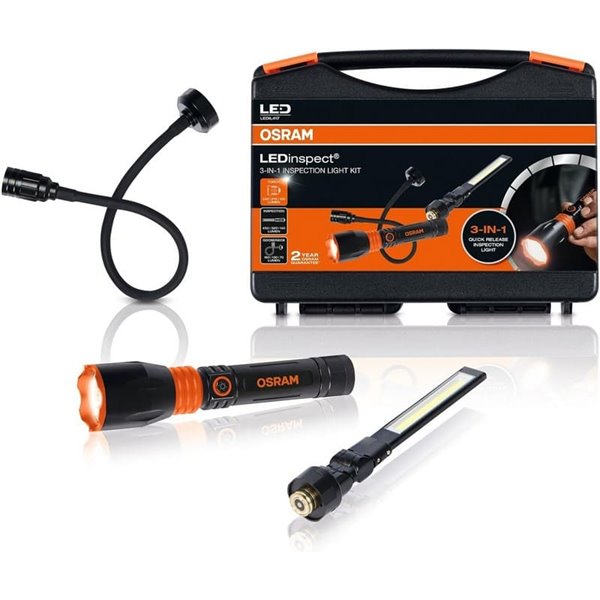 Linterns kit 3 en 1, linterna, luz de inspección y luz cuello de cisne LEDinspect, 160/450/500Lm, USB C
