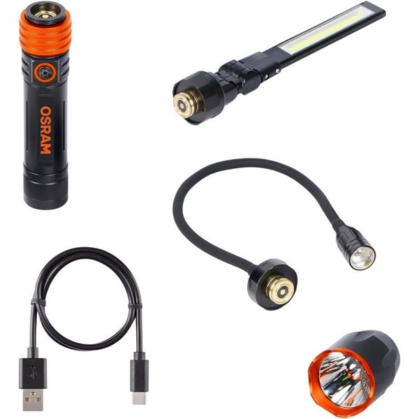 Kit de lanterna 3 em 1, luz de inspeção e luz de pescoço de ganso LEDinspect, 160/450/500 lm, USB C