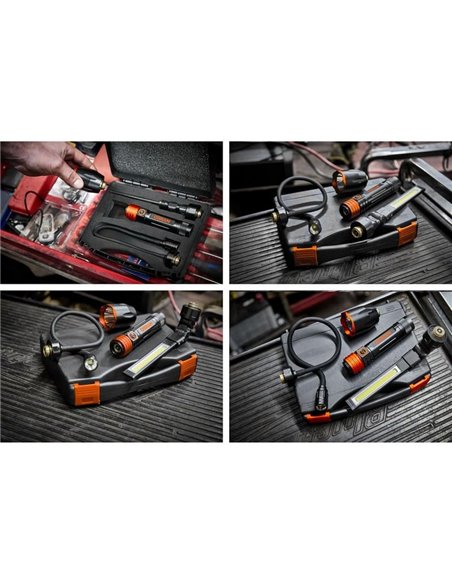 Kit de lanterna 3 em 1, luz de inspeção e luz de pescoço de ganso LEDinspect, 160/450/500 lm, USB C