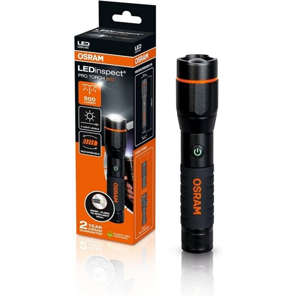 Linterna premium ergonómica con zoom LEDinspect PRO TORCH 500Lm, potente y resistente