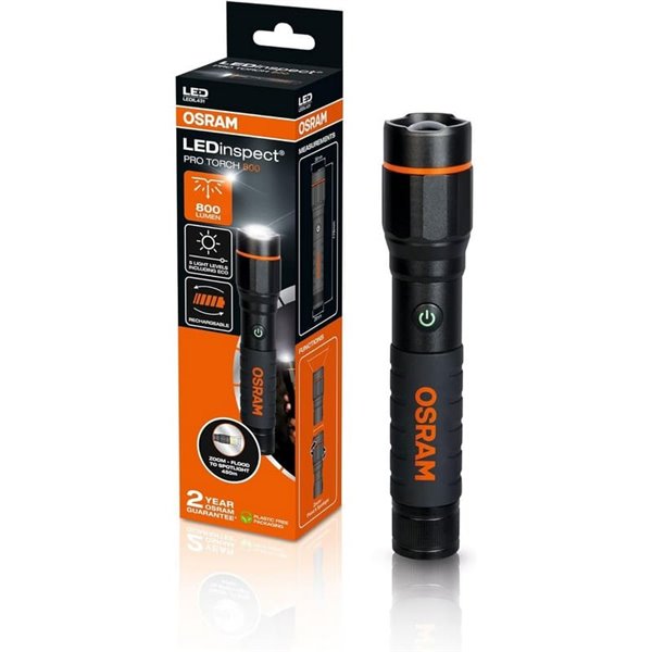 Linterna profesional potente LEDinspect PRO TORCH 800Lm, 5 modos de luz, IP44