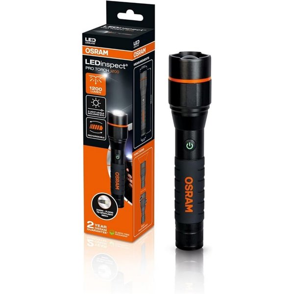 Linterna profesional de alto rendimiento LEDinspect PRO TORCH 1200Lm, muy potente, 5 modos de luz, IP44