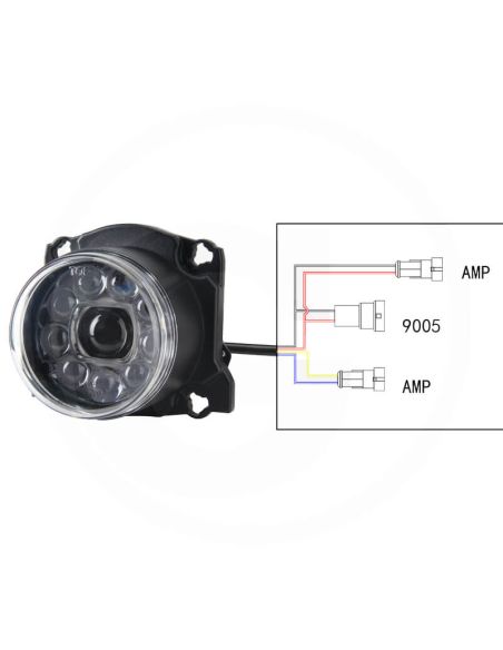 Faro principal LED redondo Cruce y Carretera 12/24V conector AMP 9005 – Compatible Fendt, Deutz-Fahr, Massey Ferguson, Valtra