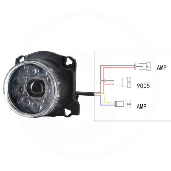 Faro principal LED redondo Cruce y Carretera 12/24V conector AMP 9005 – Compatible Fendt, Deutz-Fahr, Massey Ferguson, Valtra