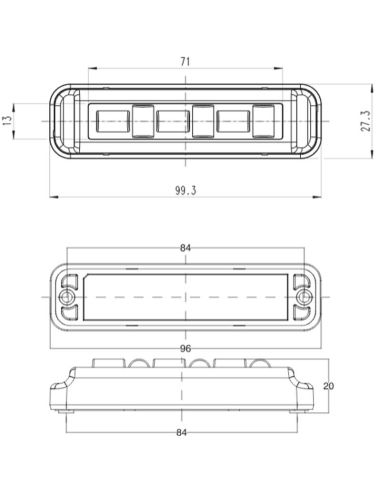 Medidas Barra LED mini advertencia Ambar 5 Programas XA1 EMC R10 IP68 12V 24V W285