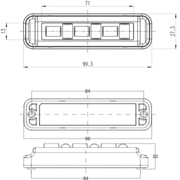 Medidas Barra LED mini advertencia Ambar 5 Programas XA1 EMC R10 IP68 12V 24V W285