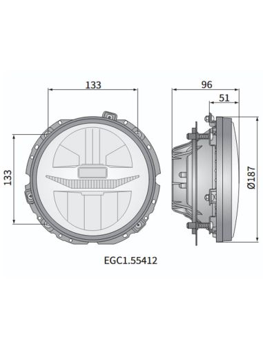 Medidas Faro principal LED Ø178mm 12/24V con DRL y posición – Compatible Mercedes G W460/W461/W463 y VW Golf I