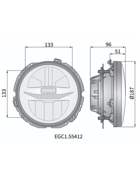 Medidas Faro principal LED Ø178mm 12/24V con DRL y posición – Compatible Mercedes G W460/W461/W463 y VW Golf I