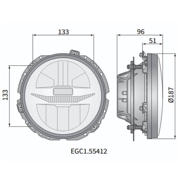 Medidas Faro principal LED Ø178mm 12/24V con DRL y posición – Compatible Mercedes G W460/W461/W463 y VW Golf I