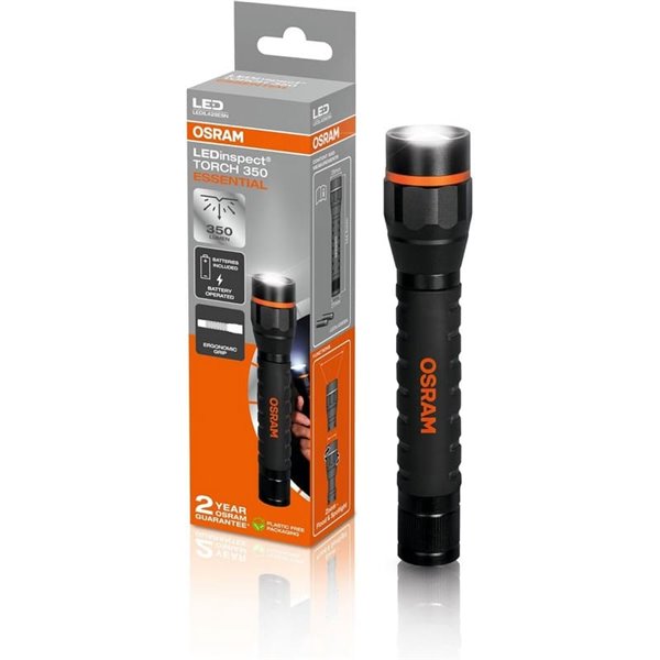 Lanterna portátil LEDinspect TORCH 350Lm ESSENTIAL, alto desempenho IP44, 3 modos de iluminação
