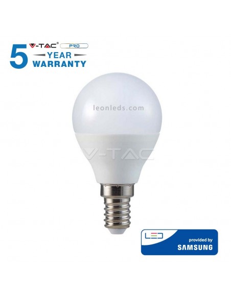 Bombilla LED Esferica P45 E14 de Vtac Gama Pro Opaca Blanca | LeonLeds Iluminación LED