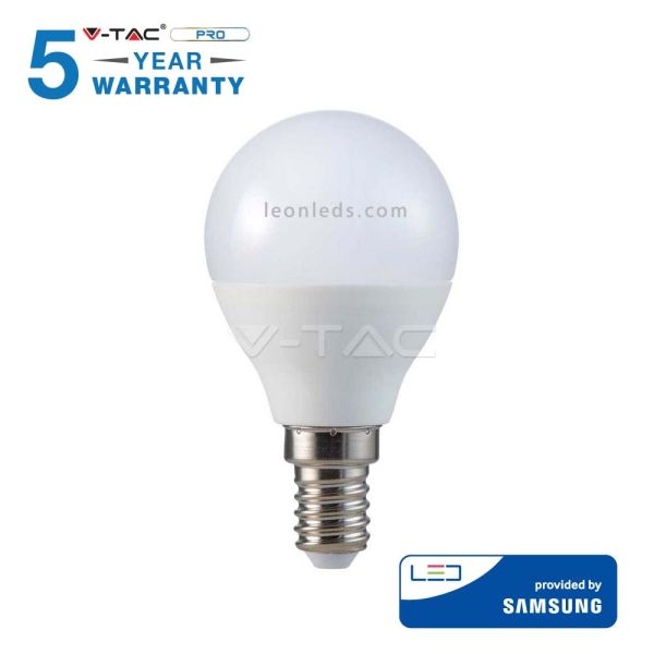 Bombilla LED Esferica P45 E14 de Vtac Gama Pro Opaca Blanca | LeonLeds Iluminación LED