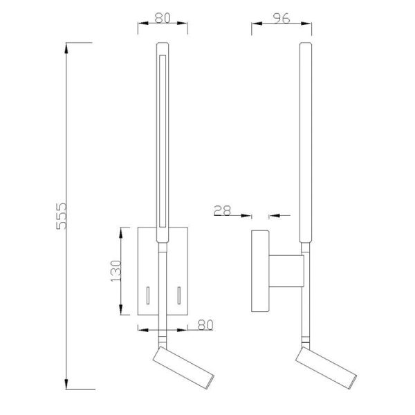 LED-Wandlampe mit Leselampe Torch...