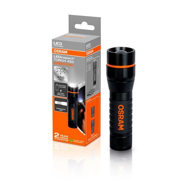 Kinterna LED compacta e potente LEDinspect TORCH 450Lm ESSENTIAL, IP44 3 modos de luz