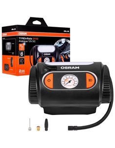 Inflador de neumáticos con luz LED TYREinflate 2110, manómetro analógico 0–6.9 bar con cable 3m, 12V, 3 adaptadores