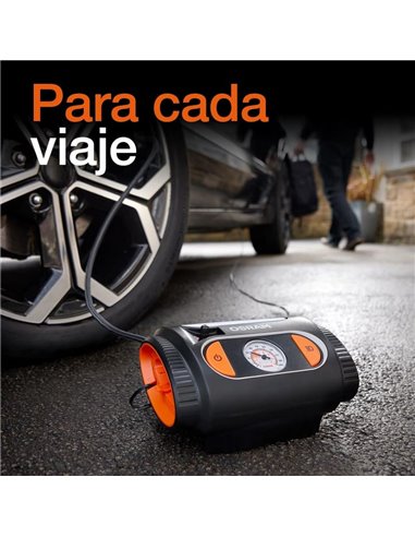 Inflador de neumáticos con luz LED TYREinflate 2110, manómetro analógico 0–6.9 bar con cable 3m, 12V, 3 adaptadores