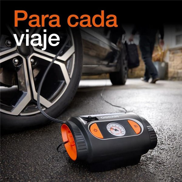 Inflador de neumáticos con luz LED TYREinflate 2110, manómetro analógico 0–6.9 bar con cable 3m, 12V, 3 adaptadores