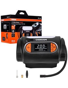 Inflador de neumáticos con luz LED TYREinflate 2120, manómetro digital 0-6,9 bar, 180W, 3 adaptadores