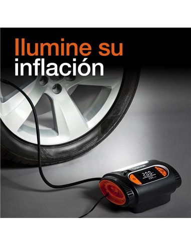 Inflador de neumáticos con luz LED TYREinflate 2120, manómetro digital 0-6,9 bar, 180W, 3 adaptadores