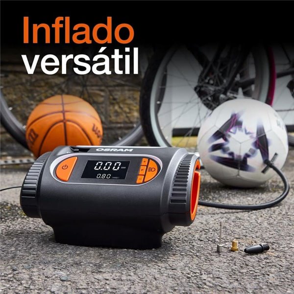 Inflador de neumáticos con luz LED TYREinflate 2120, manómetro digital 0-6,9 bar, 180W, 3 adaptadores