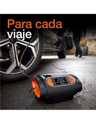 Inflador de neumáticos con luz LED TYREinflate 2120, manómetro digital 0-6,9 bar, 180W, 3 adaptadores