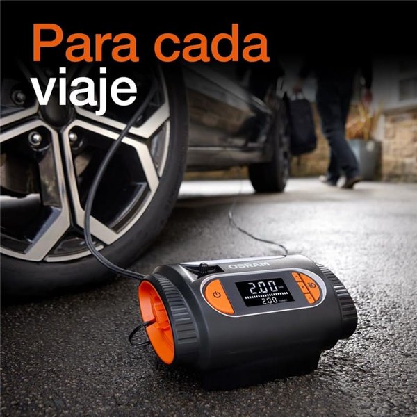 Inflador de neumáticos con luz LED TYREinflate 2120, manómetro digital 0-6,9 bar, 180W, 3 adaptadores