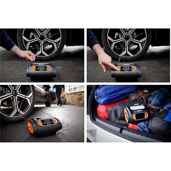 Inflador de neumáticos con luz LED TYREinflate 2130, manómetro digital con barra de progreso, 0-6,9 bar, 180W, + rápido, 3 adapt