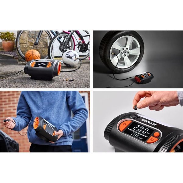 Inflador de pneus com luz LED TYREinflate 2130, manômetro digital com barra de progresso, 0-6,9 bar, 180 W, + rápido, 3 adaptado