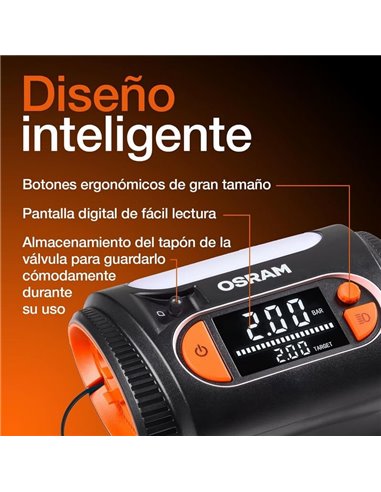 Gonfleur de pneus avec éclairage LED TYREinflate 2130, manomètre numérique avec barre de progression, 0-6,9 bar, 180 W, + rapide