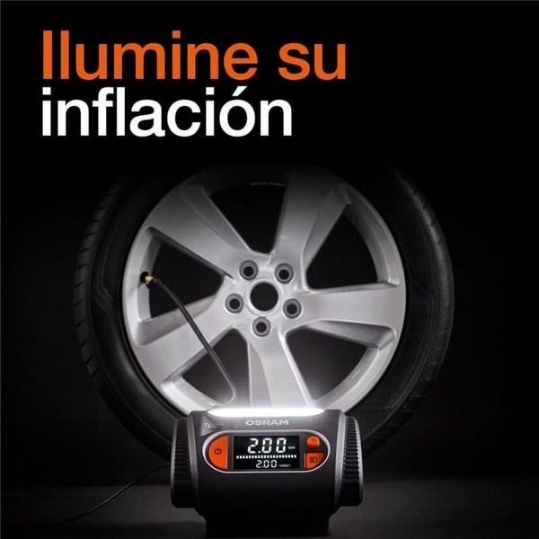 Inflador de neumáticos con luz LED TYREinflate 2130, manómetro digital con barra de progreso, 0-6,9 bar, 180W, + rápido, 3 adapt