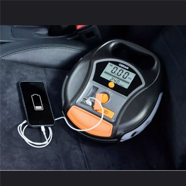 Compresor de neumáticos inalámbrico digital recargable y bomba de aire TYREinflate 6000, 0-5,5 bar, 180W, con luz LED