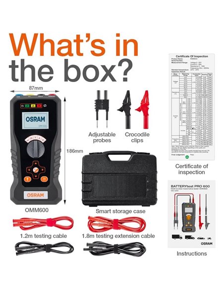 BATTERYtest PRO 600, testeur automobile multifonction 12 V/24 V pour la détection des défauts électriques