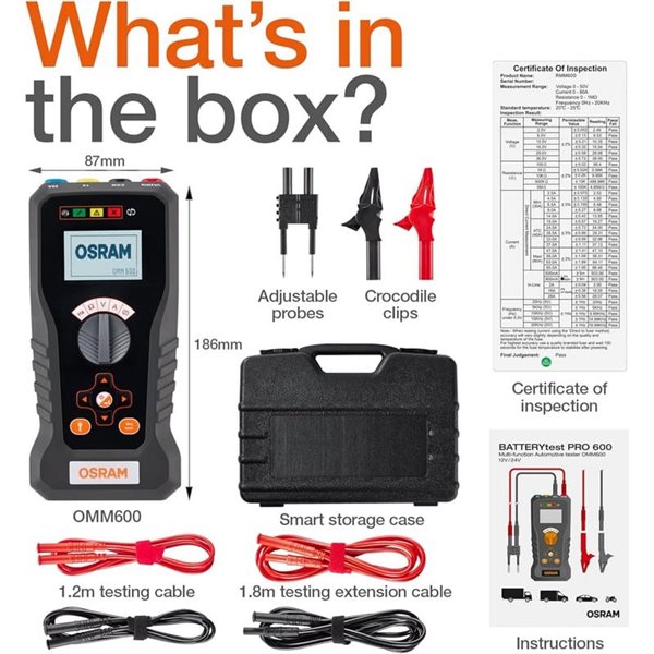 Comprobador multifunción de automóviles para localizar averías eléctricas BATTERYtest PRO 600, 12V/24V