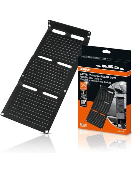 BATTERYcharge SOLAR Painel solar portátil dobrável de 20 W, carregamento USB C e USB A, IP65